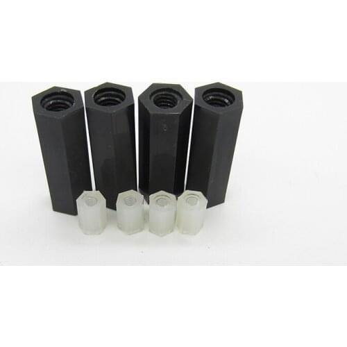 50Pcs M2 M2.5 M3 M4 Black/White Hex Nylon Standoff Spacer Column Flat Head Double Pass Nylon Plastic Spacing Nuts