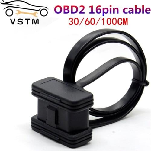 Newest 30/60/100CM Flat+Thin 16 Pin Socket OBD OBDII OBD2 16Pin Male To Female Car Scanner Extension Cable 8Core Connector