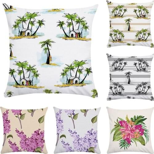Tree Cushion Cover Cotton Polyester Throw Rainforest Pillow Cover Cushion Case Sofa Bed Coconut tree Pillow case cojines CR191