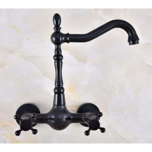 Black Oil Rubbed Bronze Bathroom Kitchen Sink Faucet Mixer Tap Swivel Spout Wall Mounted Two Handles mnf849