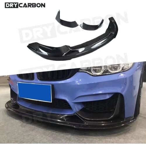 For M3 M4 R Style Carbon Fiber Car Front Bumper Lip Spoiler with Splitters for BMW 3 4 Serises F80 M3 F82 F83 M4 2014-2017 Car