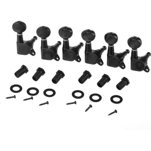 Musiclily Pro 6 in Line Guitar Sealed Tuners Tuning Keys Pegs Machine Heads Set for Fender Strat Telecaster, Kidney Button Black