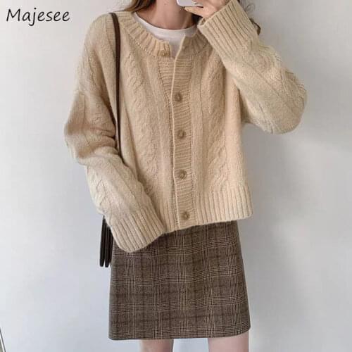 Cardigan Womens Solid Long Sleeve Sweaters Knitted O-Neck Casual Plus Size 3XL Loose Elegant Jumper Female Daily Korean Clothing