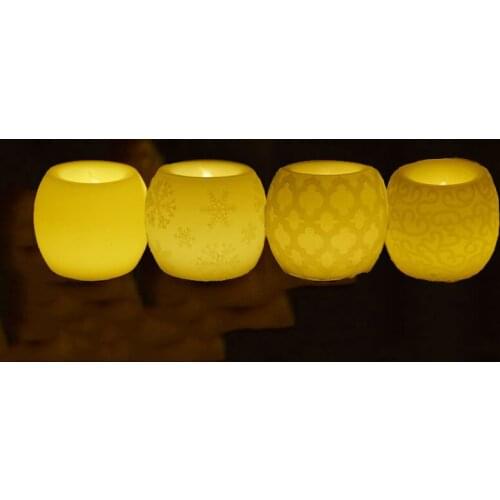 Round Shaped Led Flameless Candles Pink/White Battery Operated Tea Light With Snow Patterned Candles For Christmas