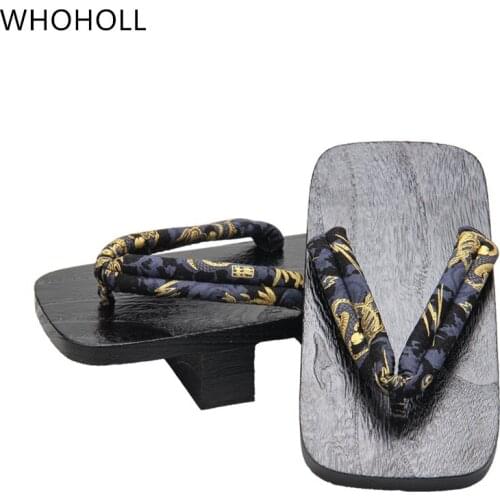 WHOHOLL Geta Summer Mens Two-tooth Clogs High Heel Thick Bottom Japanese Geta Solid Wooden Slippers Cosplay Shoes Costumes