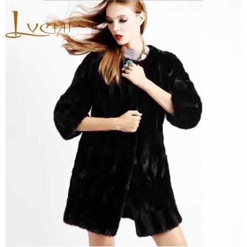 LVCHI Winter 2019 Fashion Warm Bodycon Mink Fur Coat Open Stitch High Quality Fur Coats Real Fur Vintage Womens Mink Fur Coats