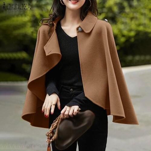 ZANZEA 2021 Fashion Women Clothing Sleeveless Cloak Solid Jackets Autumn Capes Ponchos Coats Casual Sleeve Button Cloaks Outwear
