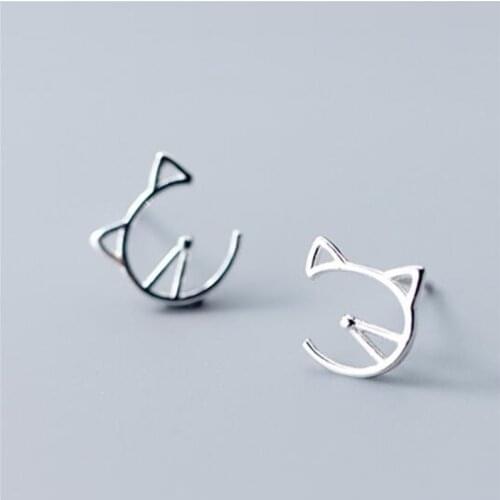 Fashion Silver Color Cute Cat Stud Earrings For Women School Girls Wedding Gift Personalise Jewelry Bijoux EH821