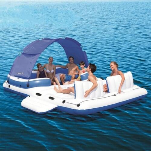 Duty Free Inflatable Island 6-8People With Awning Water Floating Boat Bed Row Dock Floats Rest Row For Swimming Water Chaise