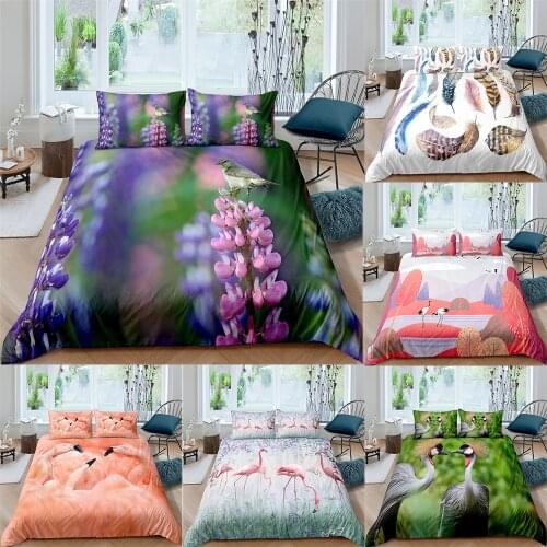 3D Flower Flamingo Printed Duvet Cover Cartoon Birds Bedding Set Soft Bedclothes 2/3pc Bedspread Simple Bed Set Drop Ship