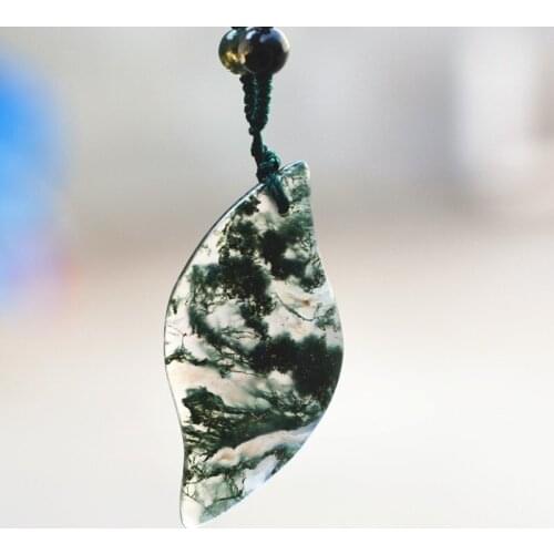 Natural Chalcedony Green Water Grass Pendant Plant Pendant Necklace Beautiful Women crystal Jewelry Free Rope
