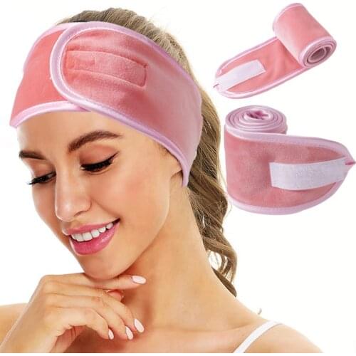 Free Solid Color Soft Makeup Velcro Headband Elastic Printed Thickened Hairband Women Headband Headwear Natural Bath Headband