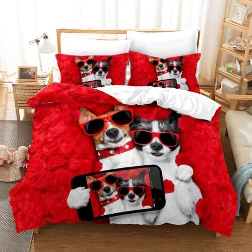 Dropshipping SINGLE only 1 Pillowcase RED Queen Size Bedding For Boys Duvet Cover Set Bedding Dog Swimming Water N014 gife