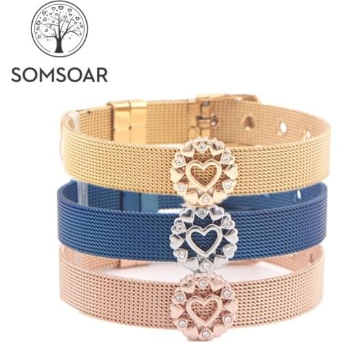 Drop shipping Somsoar Jewelry multi- Heart Love Mesh Bracelet Set DIY Charm Stainless Steel Bangle for 2019 New Year