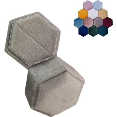Hexagon Velvet Ring Box Single Ring Display Holder with Detachable Lid Ring Box Holder for Valentines Day(G63)