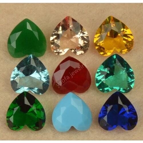 Sale 50pcs/Lot 3x3~12x12mm Mix Colour Loose Synthetic Gems Glass Beads Square Heart Shape Brilliant Cut Glass Stones For Jewelry