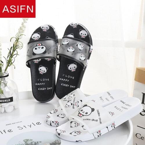 ASIFN Home Summer Cute Panda Women Slippers Non-slip House Indoor Slides Bath Shoes Plastic Thick Soft Bottom Sapato Masculino