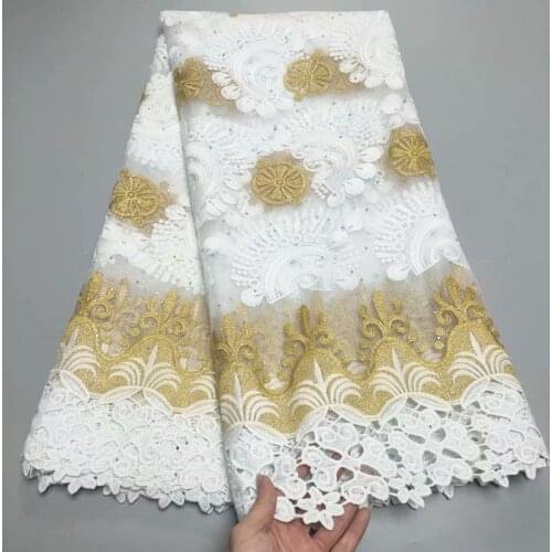 Party Q 2021 High Quality African Nigerian Tulle Lace Fabric Milk Silk Wedding Party Dress French Embroidered Golden 2.5Yards