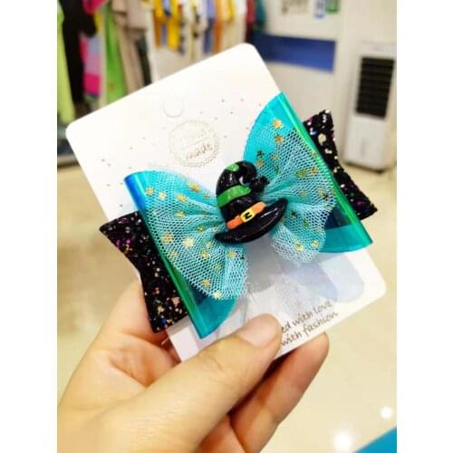 Thumbelina Halloween Party Bows Hairgrip Glitter Hair Bows with Clip Dance Party Bow Hair Clip Girls Hairpins Hair Accessories