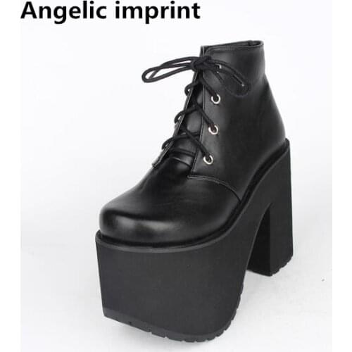 Angelic imprint mori girl Women motorcycle punk shoes lady super high heels lolita ankle boots woman princess dress pumps 15cm