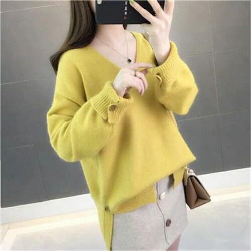 2021 Autumn Winter Plus Size Women Sweaters Pullover V-Neck Long Sleeve Pull Femme Loose Korean Knitwear Jumper Ladies Tops H609