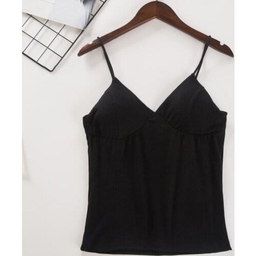 V-Neck Corset Camis Women Sling Base Cropped Tops Sexy Backless Slim Ribbed Camisoles Femme with Chest Pad Top Vest Clothes