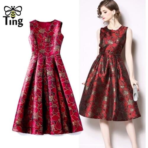 Tingfly Vintage Elegant Floral Ball Gowns Sleeveless Summer High Waist A Line Dresses Retro Women Vestidos Large Size Zaful Robe