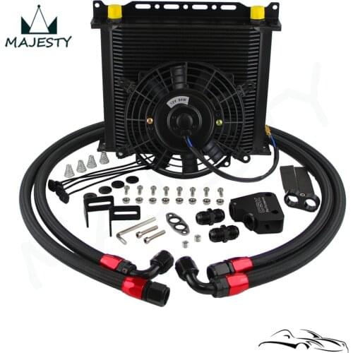 34 Row Oil Cooler+Sandwich Plate adapter Fit For LS1 LS2 LS3+7"Electric Fan+Bracket