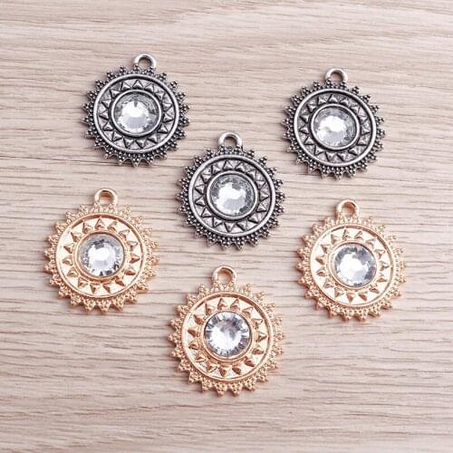 8pcs 20*23mm Gold Silver Color Crystal Sun Charms for Making Drop Earrings Pendants Necklaces Keychain DIY Jewelry Findings