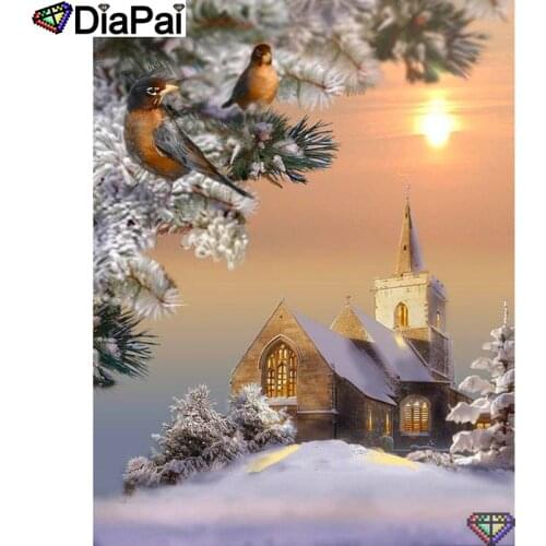 DIAPAI 5D DIY Diamond Painting 100% Full Square/Round Drill "Bird house sunset" Diamond Embroidery Cross Stitch 3D Decor A23296