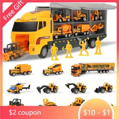 Big Construction Trucks Set 1:64 Scale Toys Mini Diecast Alloy Car Model Engineering Toys Vehicles Carrier Truck Gifts Boys Toys