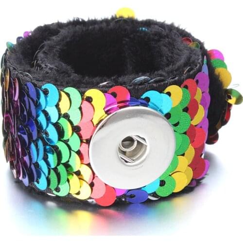 22 Style Sequins Colorful Bracelets Snap Jewelry Snap Button Bracelet Bangles Fit 18mm Snap Buttons Jewelry Women Charm Bracelet