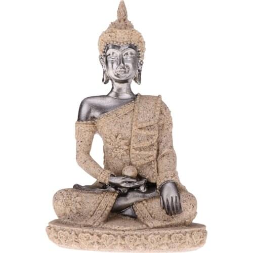 1 Piece Sandstone Meditation Buddha Statue Hand-carved Figurine Sculpture for Table Desk Decor Cabinent Display