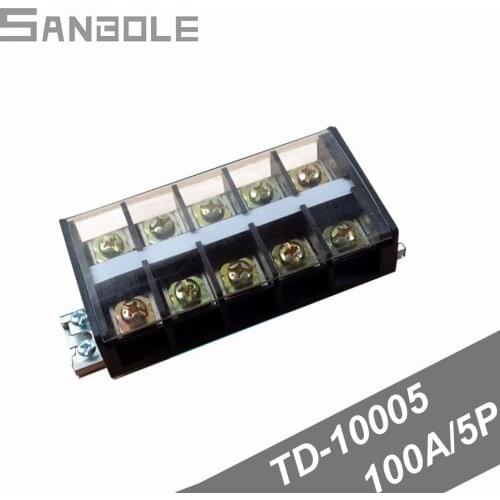 TD-10005 Barrier 100A/5P Connection Terminal blocks Dual Row with cover screws Plate Fixed Universal Barrier Strip