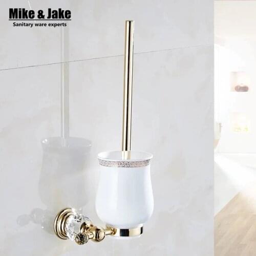 Golden crystal toilet brush holder with Ceramic cup/ household products bath brush decoration bathroom accessories