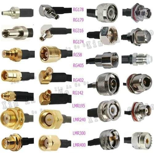 Custom RF connector SMA SMB MCX MMCX to BNC TNC FME UHF PL259 SO239 N F CRC9 TS9 MS156 Pigtail Cable One-stop purchase support