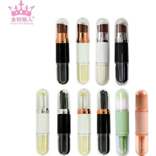 Makeup Brush Telescopic Foundation Powder Brush Cosmetic Blusher Brush Metal Handle Double-Head Eye Lip Brush Beauty Makeup Tool