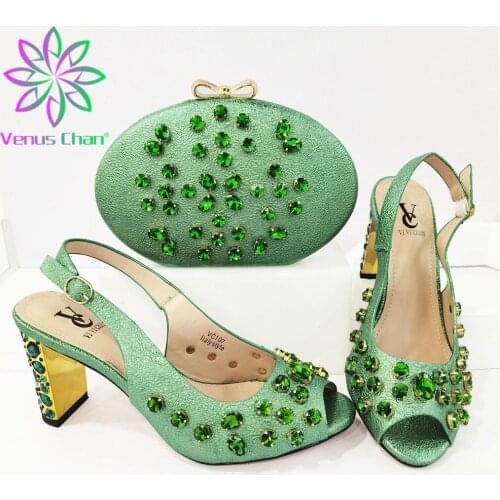 Italian design Ladies Shoes With Matching Bags Set African Womens Party Shoes and Bag Set Green Color Women Sandals And Handbag