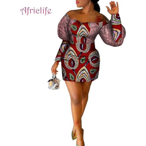 Short African Skirt Women Glitter Fabric Patchwork 2021 Newest Type Sexy Lady Dress Above Knee Female Clothing WY7123