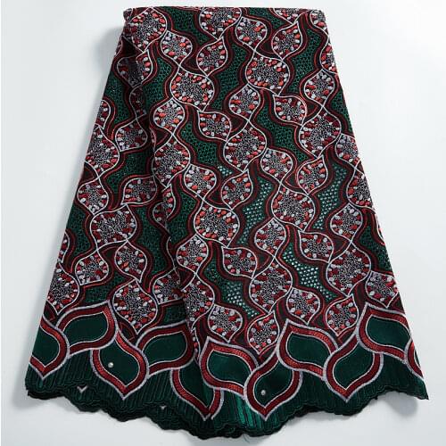 SJD LACE African Lace Fabrics 2021 Embroidery Cotton Lace Fabric With Stone Nigerian Lace Fabric For Wedding Dress Party A2307