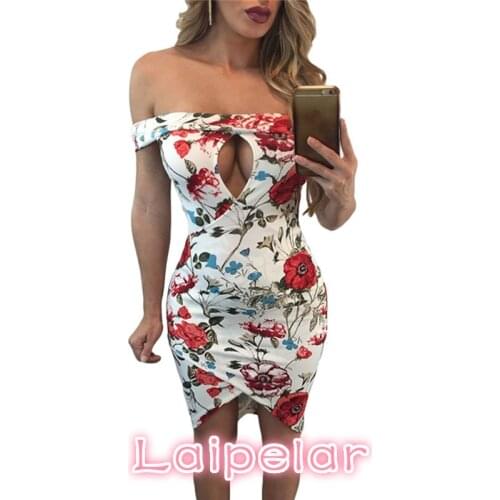 Summer Clothes Women Dress Prom Cocktail Party Bodycon Off Shoulder Floral Print Sheath Dress Laipelar