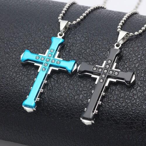 Fashion Mens Stainless Steel Cross Pendant Necklace Gold Black Men and Women Hip Hop Metal Necklace Punk Style Jewelry