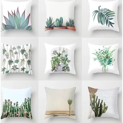 Green Plants Throw Pillow Case Cactus Flower Cushion Covers for Home Sofa Chair Decorative Pillowcases