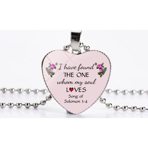 2020 New Jesus Bible Pslam Heart Pendant Necklaces Glod Loves You Glass Cabochon Necklace Women Men Christian Quote Jewelry