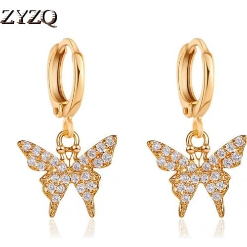 ZYZQ Korean Of The New Copper Earrings Fashion Cubic Zircon Butterfly Earrings For Women Valentines Day Gift Accessories