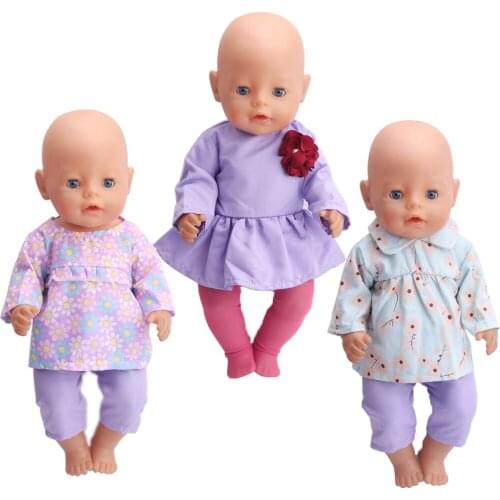40-43 Cm Boy American Dolls Clothes Fall Purple Print Suit Dress Newborn Baby Toys Accessories Fit 18 Inch Girls Doll Gift f1