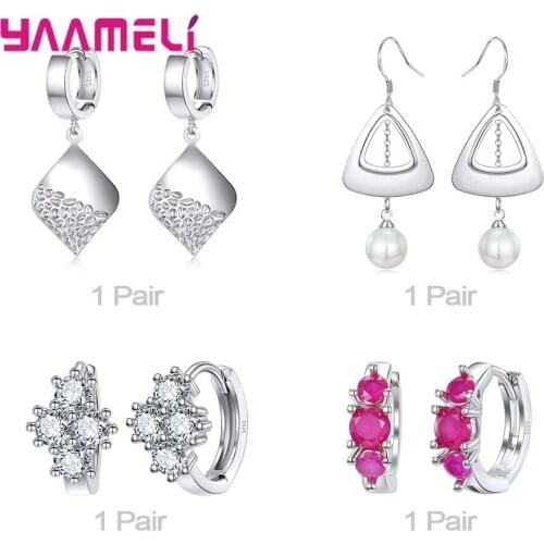 Wholesale 4 Pairs Lots 925 Sterling Silver Anniversary Statement Earrings For Women Girls CZ Cubic Zirconia Jewelry Collections
