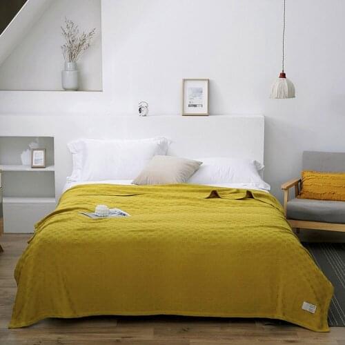 Papa&Mima 3D Yellow Geometric Nordic Knitted Winter Thick Quilted Thread Blanket Throws Cotton Full Queen Sheets Bedspread