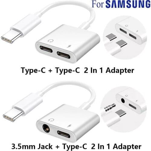 Type C Adapter 2 In 1 Splitter For Samsung Galaxy S21 S20 FE Note 20 Ultra Note 10 Plus USB C to 3.5 Jack Earphone Audio Cable