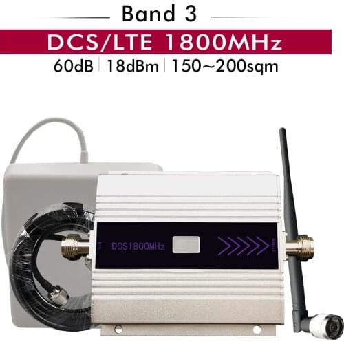 4G Signal Repeater DCS LTE 1800 (LTE Band 3) Cell Phone Signal Booster Cellular Amplifier Set with Panel Whip Antenna 10m Cable